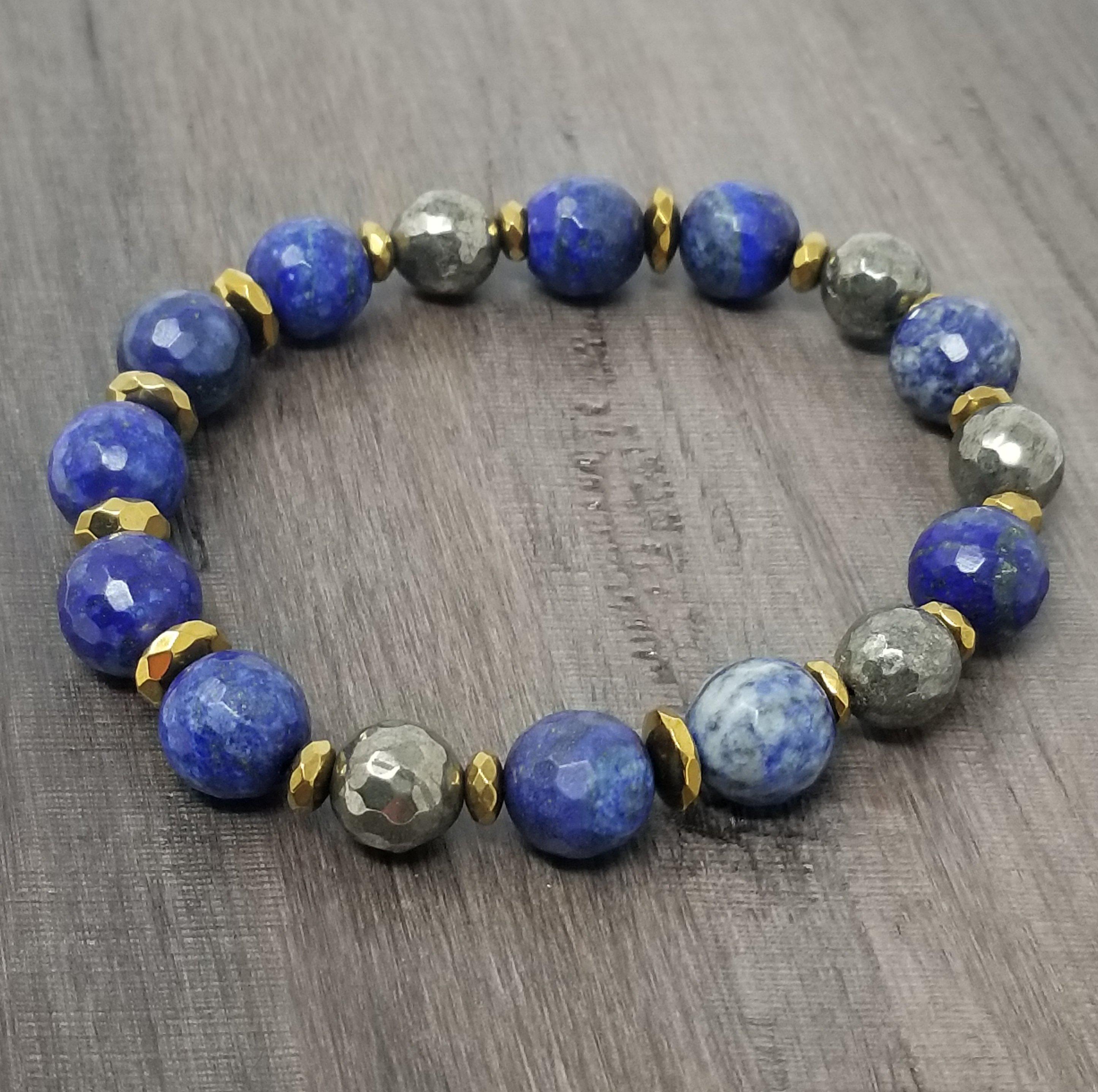 Blue Lapis Pyrite Bullet Shell Bracelet