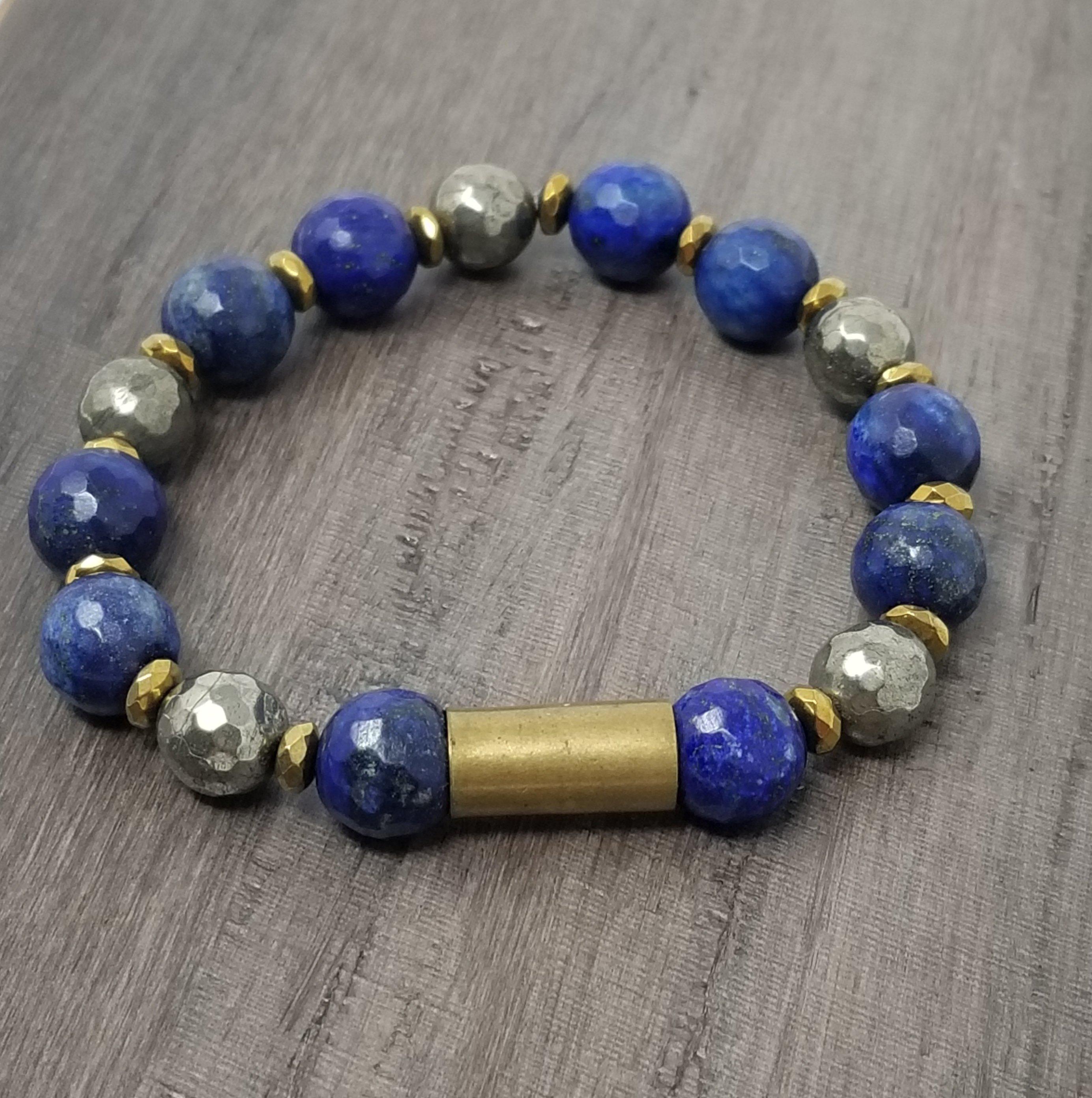 Blue Lapis Pyrite Bullet Shell Bracelet