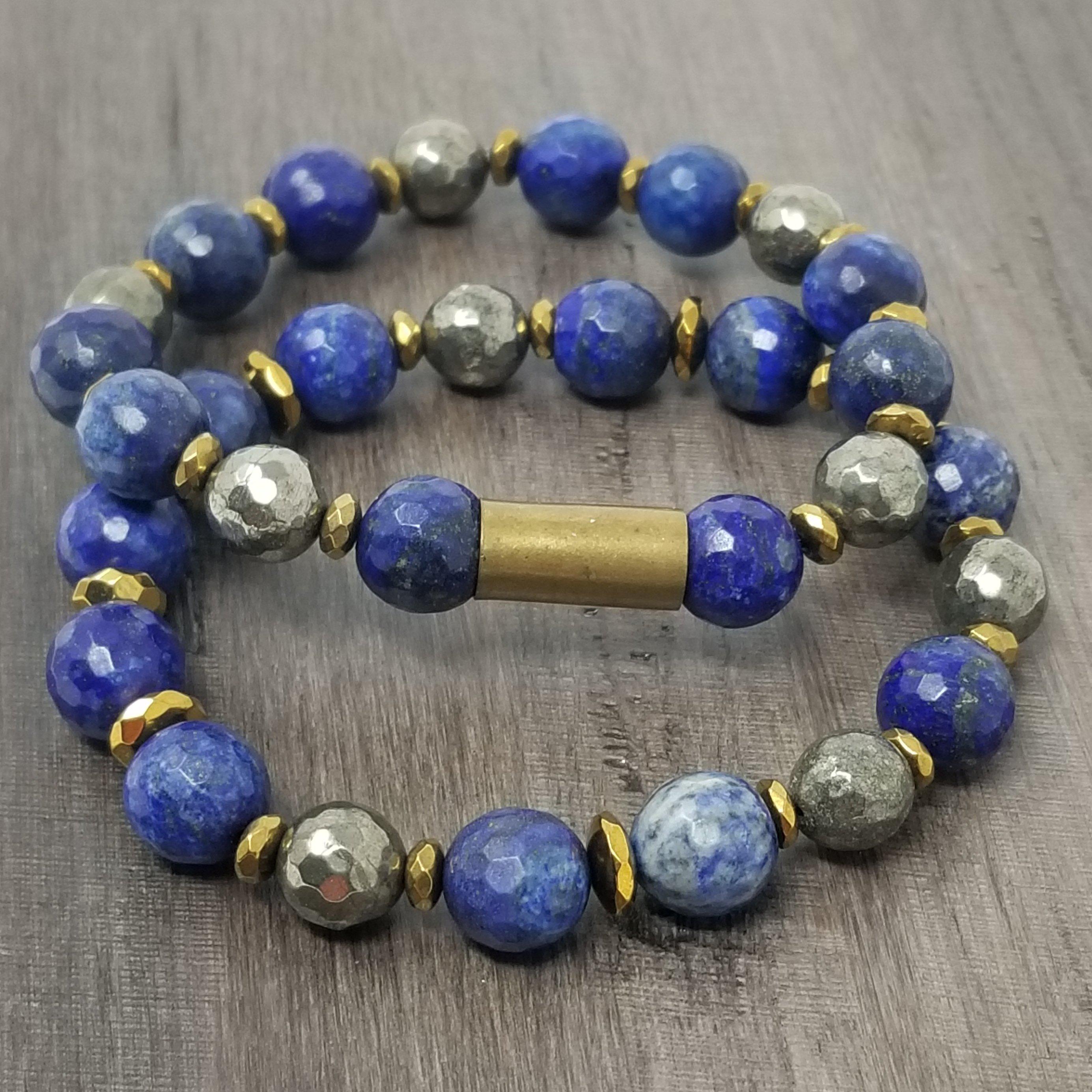 Blue Lapis Pyrite Bullet Shell Bracelet