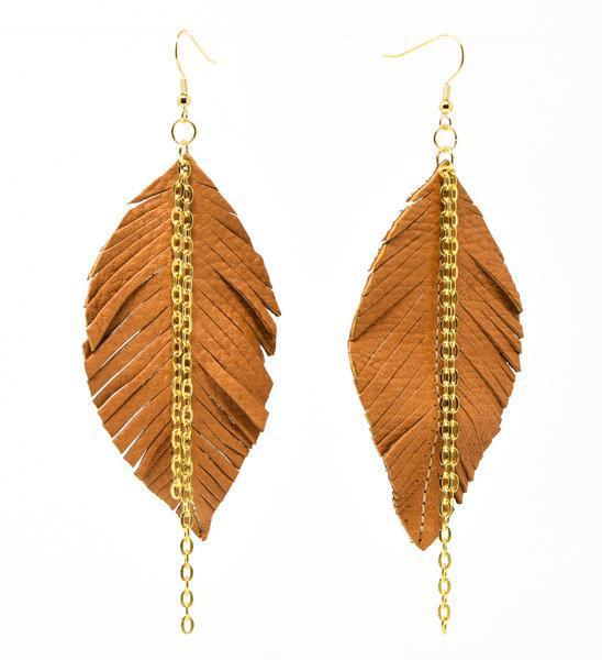 Leather Leaf Earrings - Large