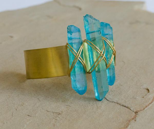 Melodi - Recycled Brass Quartz Stick Cuff