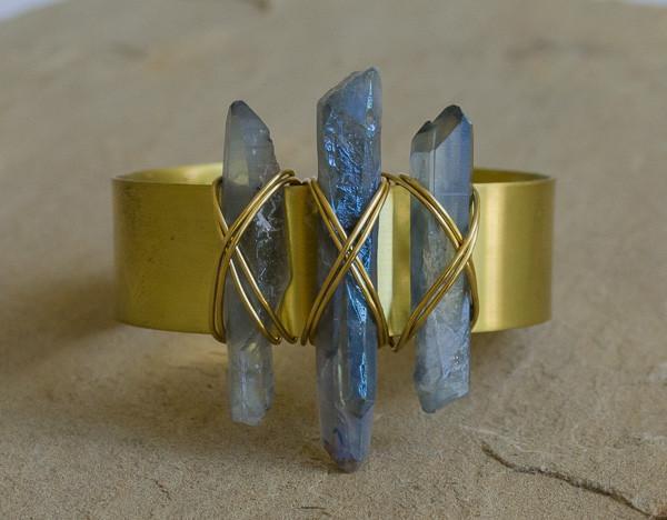 Melodi - Recycled Brass Quartz Stick Cuff