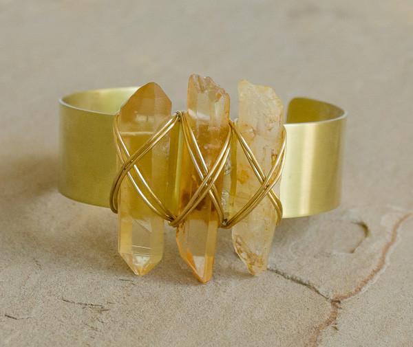 Melodi - Recycled Brass Quartz Stick Cuff