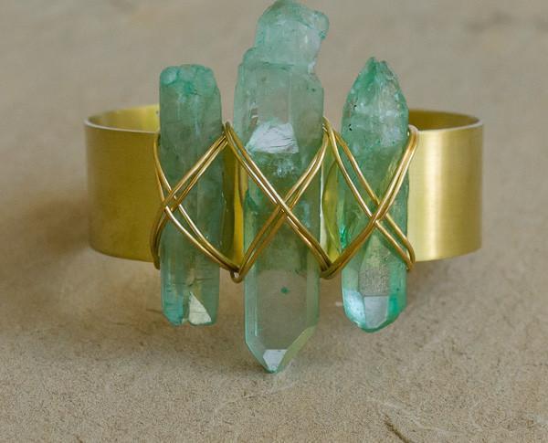 Melodi - Recycled Brass Quartz Stick Cuff